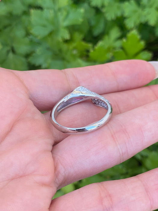 Vintage Platinum 900 Pink Sapphire Pear Ring with Diamonds – Size 10.25