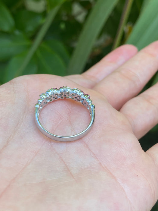 14k white gold pink tourmaline and white topaz flower ring size 9