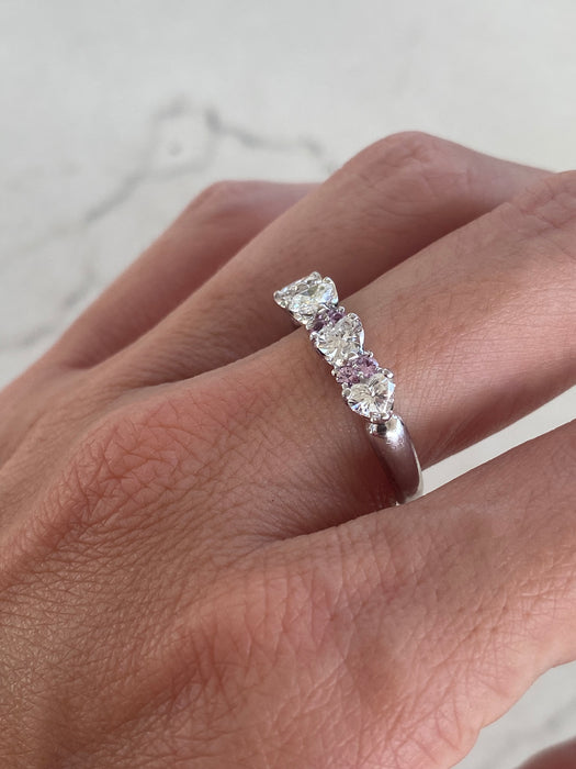 Vintage Platinum 900 Diamond Heart & Pink Sapphire Ring | Size 8