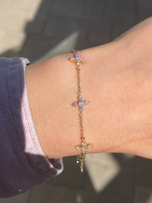 14K Lab Diamond Star Flower Bracelet – 1.1 Carat VS-F Diamonds – Adjustable 6-7”