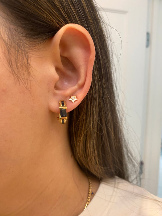 14k blue sapphire huggie hoop earrings