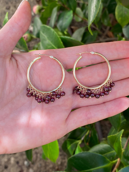 14k hoops with dangly amethyst