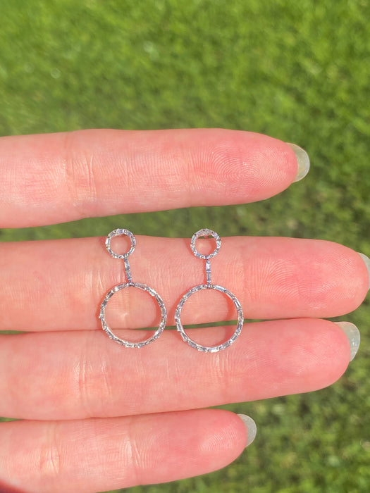 18K White Gold Diamond Baguette Dangle Earrings