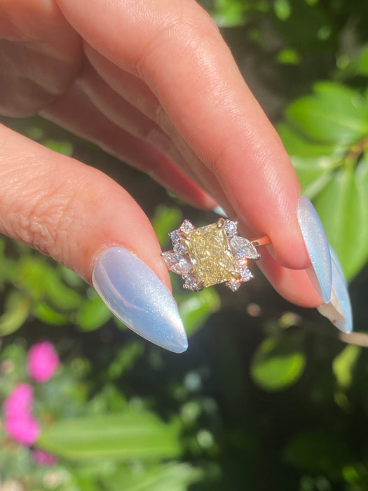14K Gold Fancy Yellow Lab Diamond Ring 2.52 CTW Radiant IGI Certified