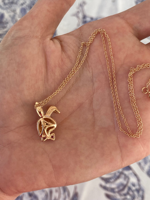 18k rose gold diamond ruby rabbit necklace