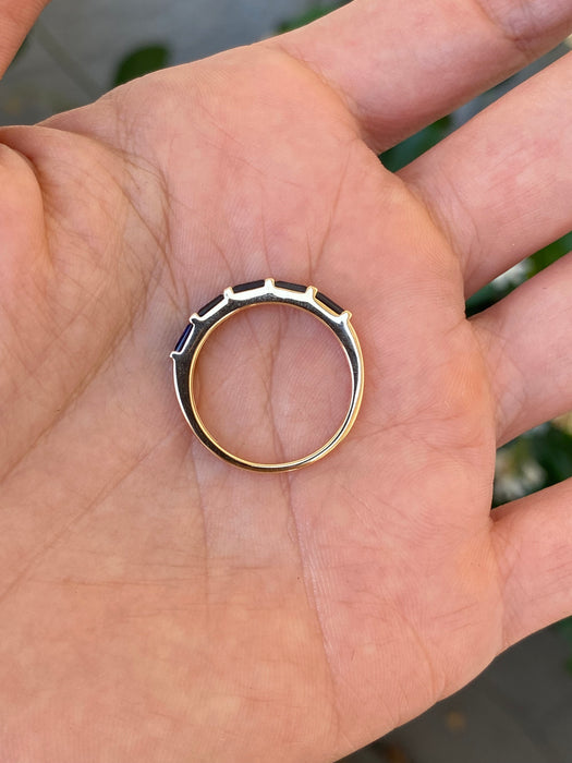 14K Gold Baguette Blue Sapphire Ring