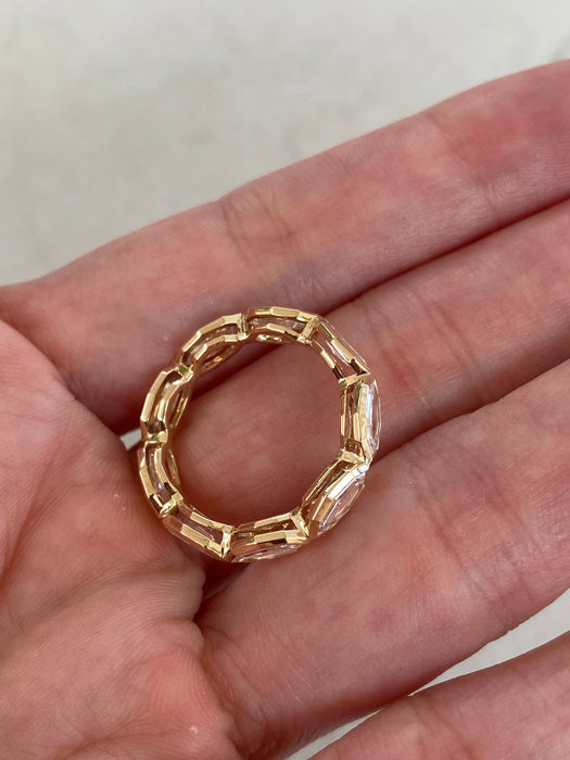 14K Gold 2.40 Carat Step-Cut Marquise Lab Diamond Eternity Ring