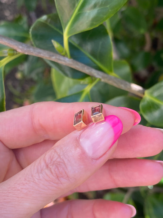 14k bezel set pink tourmaline stud earrings