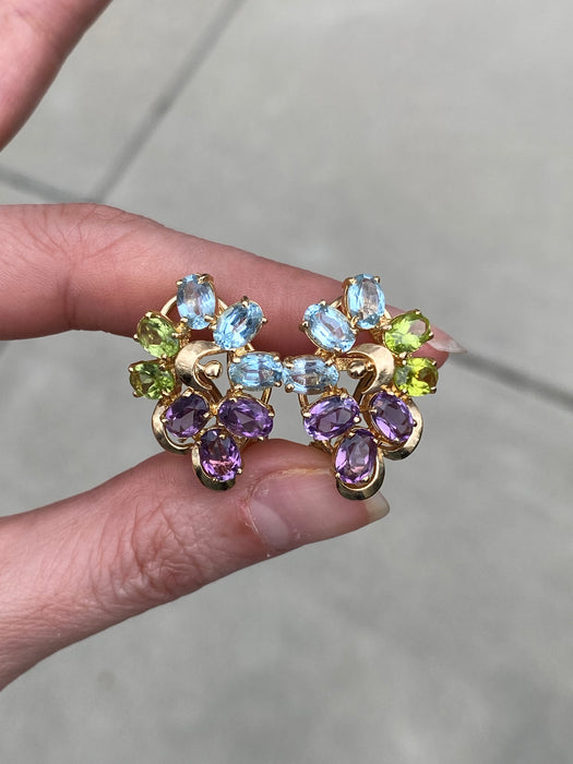 14k blue topaz peridot amethyst omega back earrings