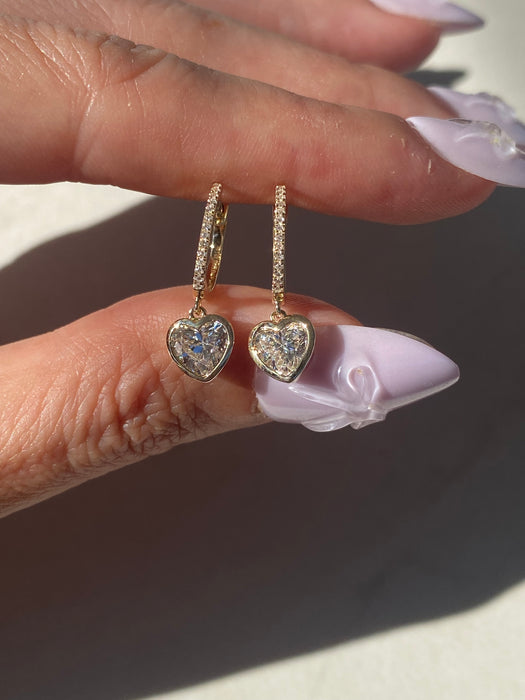 14K 1.2 TCW Lab Diamond Bezel Heart Huggie Earrings