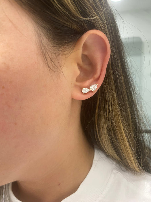 14K Gold 2.20 CTW Lab Diamond Pear Ear Climber Earrings