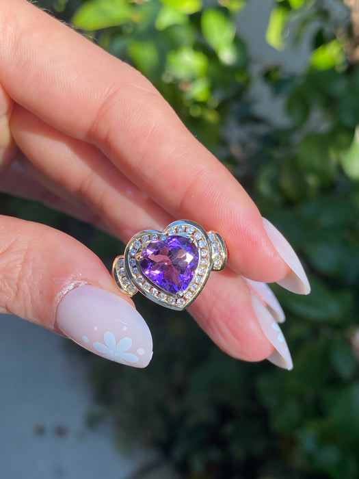 14k amethyst heart diamond ring size 7