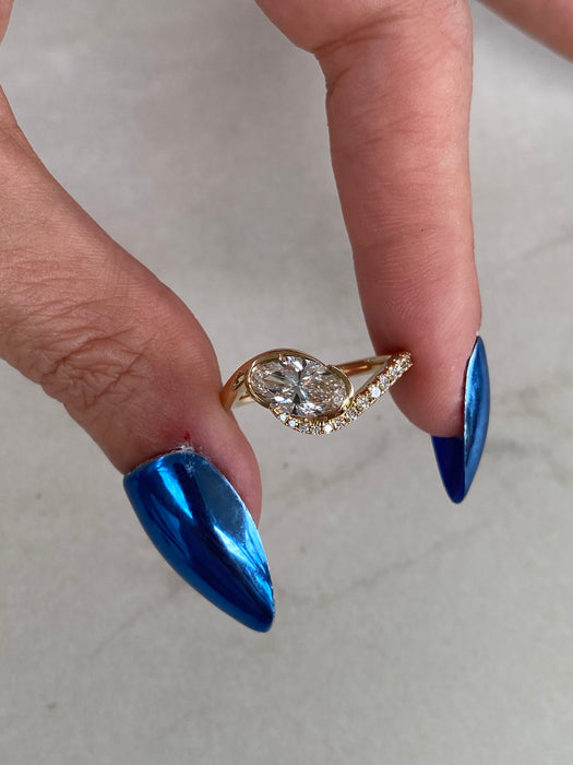 14K Wavy Tilted Oval Lab Diamond Ring