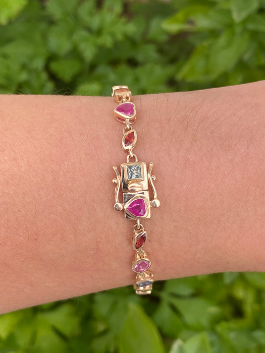Preorder: 14K Gold Natural Rainbow Multi-Shape Sapphire Tennis Bracelet