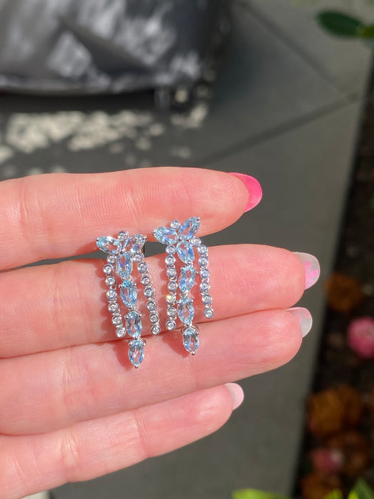 18k white gold aquamarine and diamond earrings