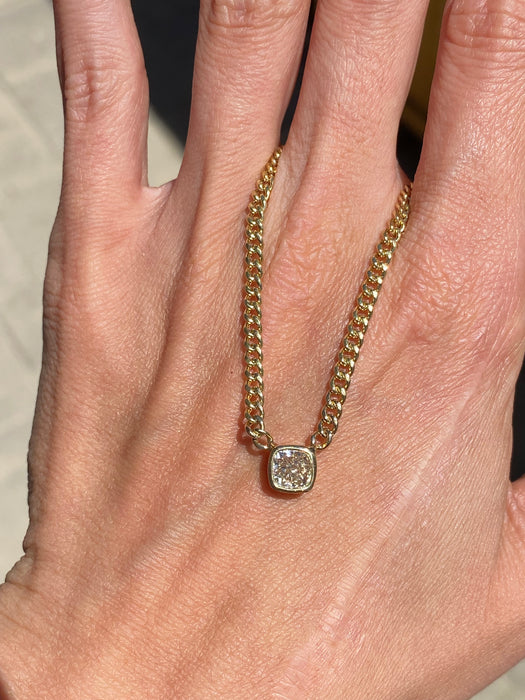 14K Gold 1 Carat Natural Diamond Curb Chain Necklace 16”