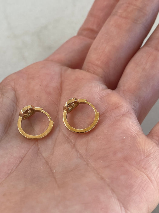 14K Natural Diamond Smiley Huggie Earrings