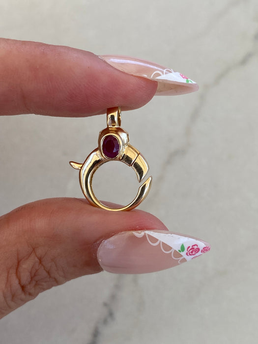 14K Gold Ruby Lobster Clasp Charm Connector | Double Bezel-Set Ruby Enhancer