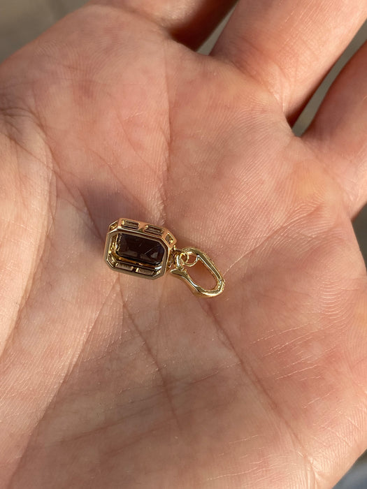 14K Gold London Blue Topaz & Diamond Emerald Cut Charm