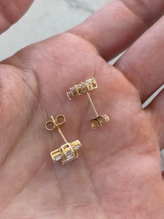 14K Gold Emerald Cut Lab Diamond Cluster Stud Earrings – 1.25 CTW
