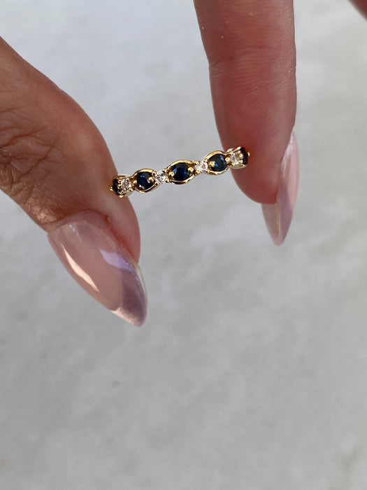 14K Gold Blue & White Sapphire Ring