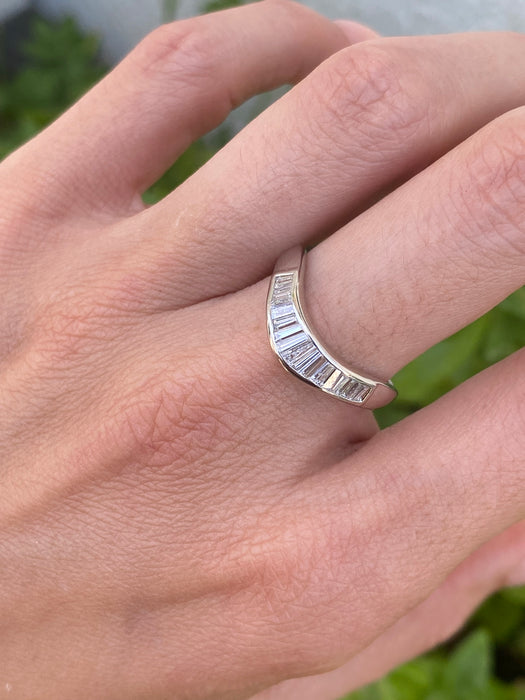 Vintage Platinum 900 Baguette Diamond Chevron Ring 0.54 TCW | Size 7.5