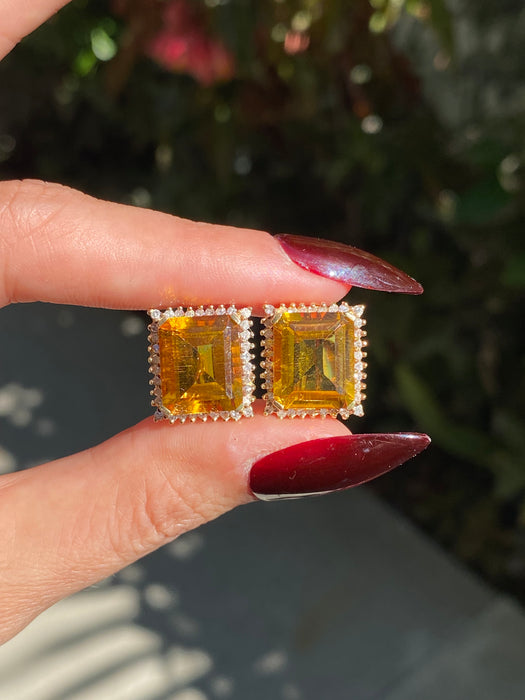 14k citrine diamond omega back earrings