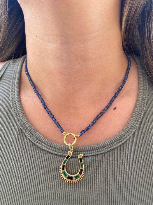 14K Gold Emerald Blue Sapphire Horseshoe Charm