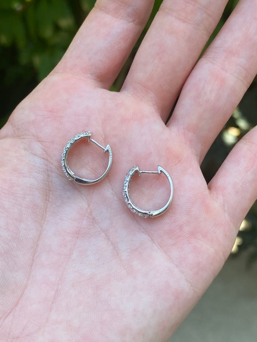 Platinum 950 1 carat triple row diamond hoop earrings