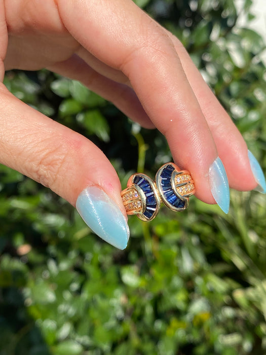 14k blue sapphire diamond x ring size 4