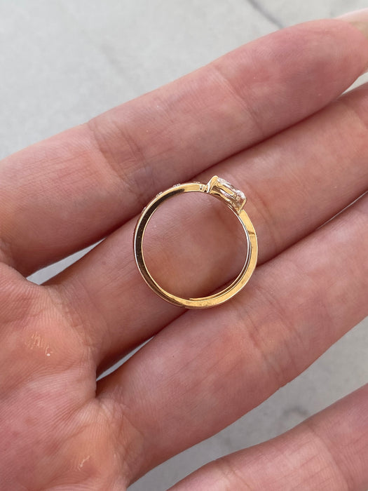 14K Gold Wavy Diamond Band with Flush-Set Marquise & Round Diamonds