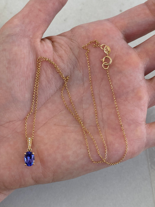 14K Gold Tanzanite & Diamond Pendant Necklace
