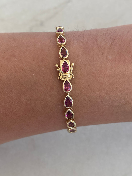 14K Gold Bezel-Set Pink Tourmaline Pear Bracelet