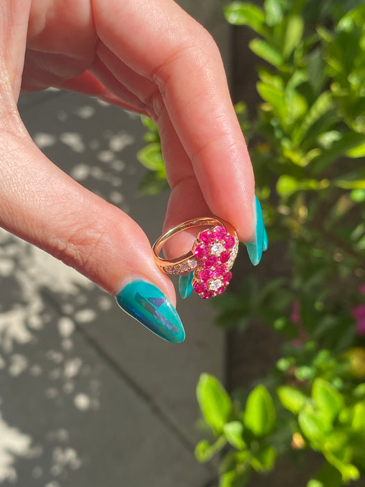 18k ruby diamond flower bypass ring size 5