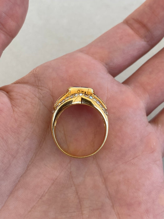 Vintage 18K Yellow Gold Natural Ruby Heart & Diamond Ring