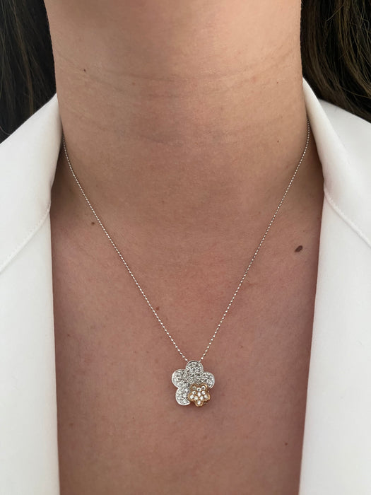 18k white gold bead chain with 18k diamond flower