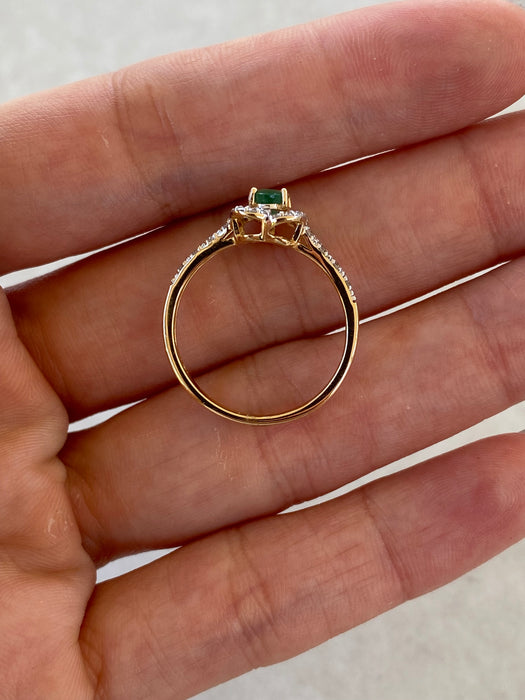14K Natural Emerald & Diamond Two-Tone Ring