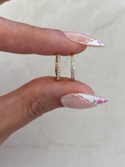 14K Gold Diamond Huggie Leverback Earrings