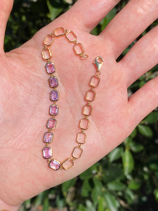 18K Pink Sapphire Emerald Cut Bracelet – 3.25 TCW