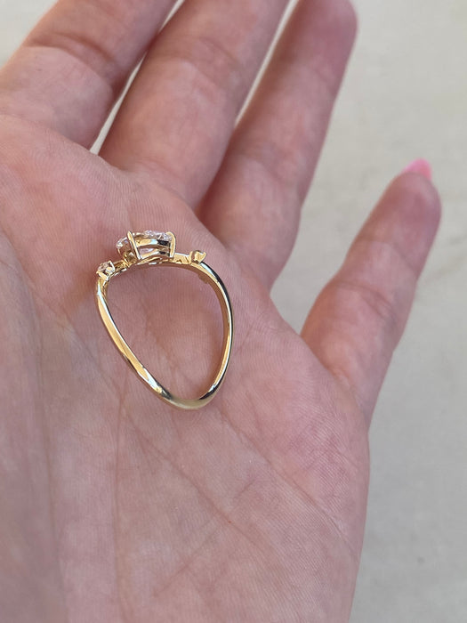 14K 0.85 TCW Wavy Pear Lab Diamond Ring