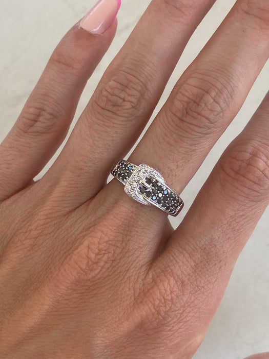 Vintage 18K White Gold Diamond Buckle Ring