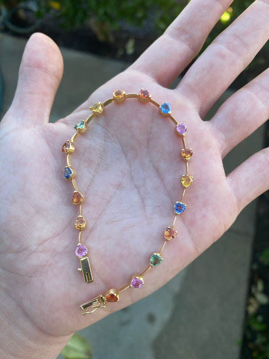 18k 5 carat rainbow heart sapphire bracelet