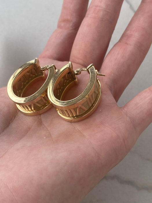 Vintage 14K Roman Numeral Hoop Earrings