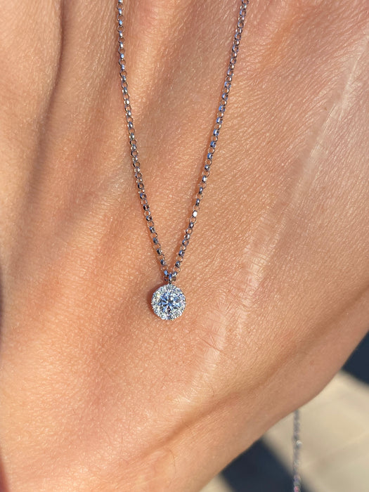14K White Gold Lab Diamond Halo Necklace