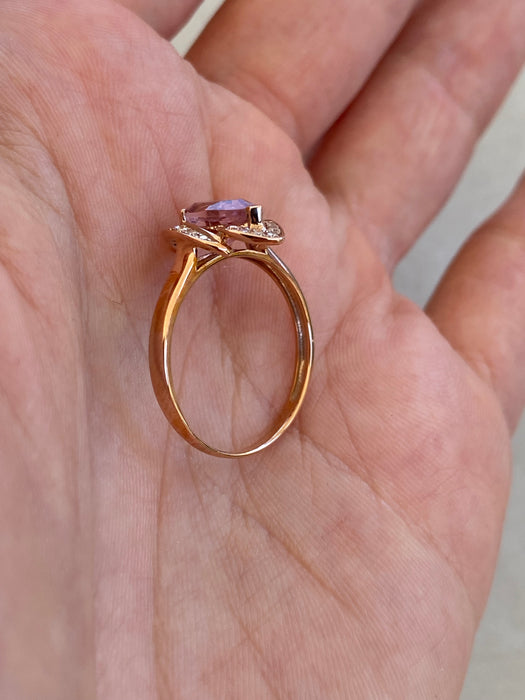 Vintage 18K Rose Gold Morganite & Diamond Ring