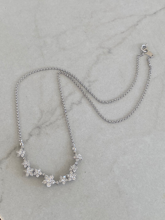 Vintage Platinum 900 Natural Diamond Articulated Flower Necklace – 1.50 TCW