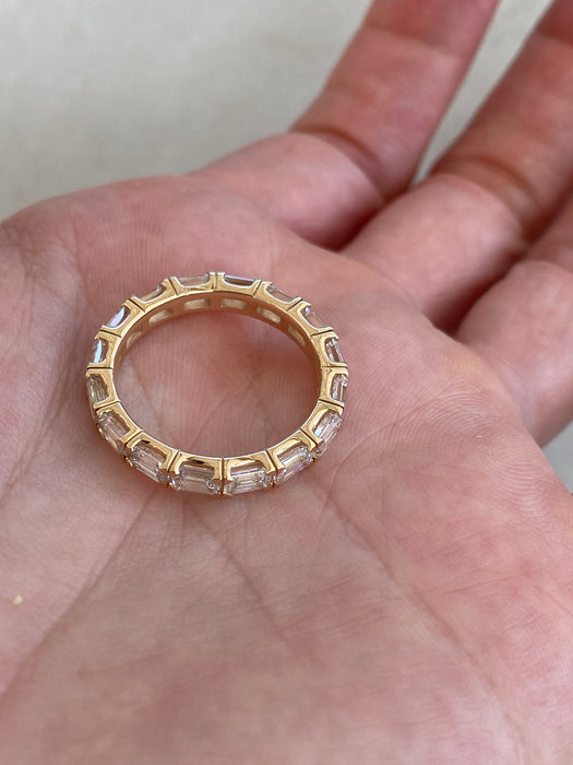 14K Gold 3 Carat Emerald Cut Lab Eternity Ring Size 7