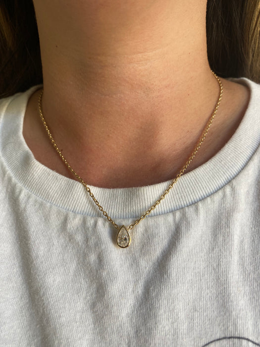 14K Solid Gold Biker Chain 1.1 Carat Pear Lab Diamond Necklace