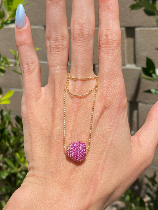 14K Gold Bead Chain Necklace with 18K Rose Gold Pink Sapphire Charm – 2.11 Carat Pink Sapphire