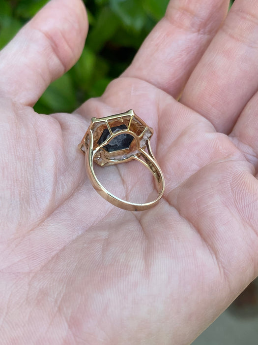 14k black onyx diamond ring size 7